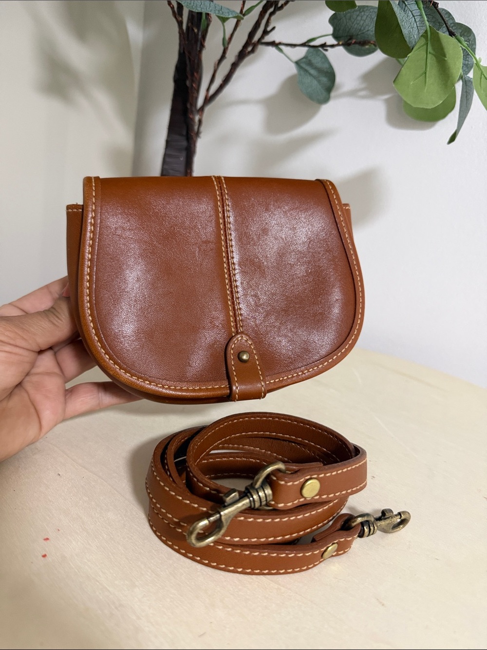 Liz Claiborne Brown Leather Crossbody Saddle Bag